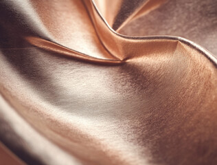 A close-up of a luxurious golden fabric reveals its rich texture and smooth surface. The light highlights the folds and creases, enhancing the warm tones and creating a captivating visual experience