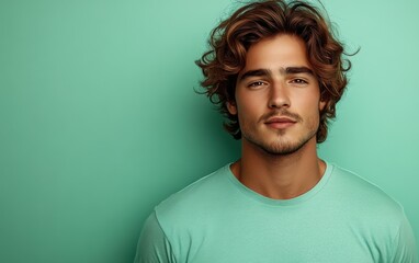 Fototapeta premium handsome man smiling with a mustache and a causal t-shirt