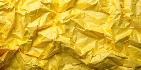Abstract Texture of Bright Yellow Crinkled Paper Background