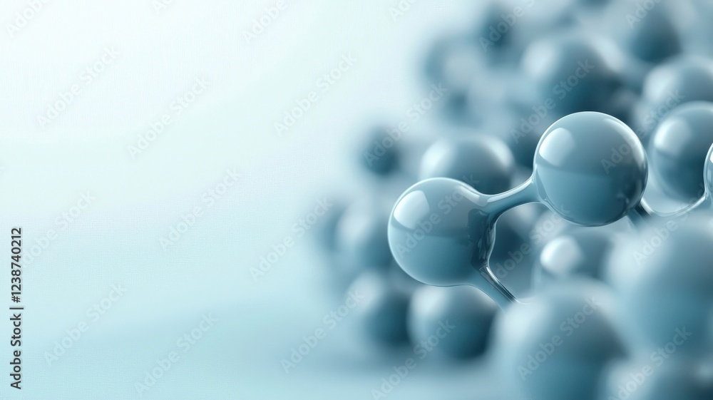 Poster material science nano concept. abstract molecular structure with blue spheres on a soft background.