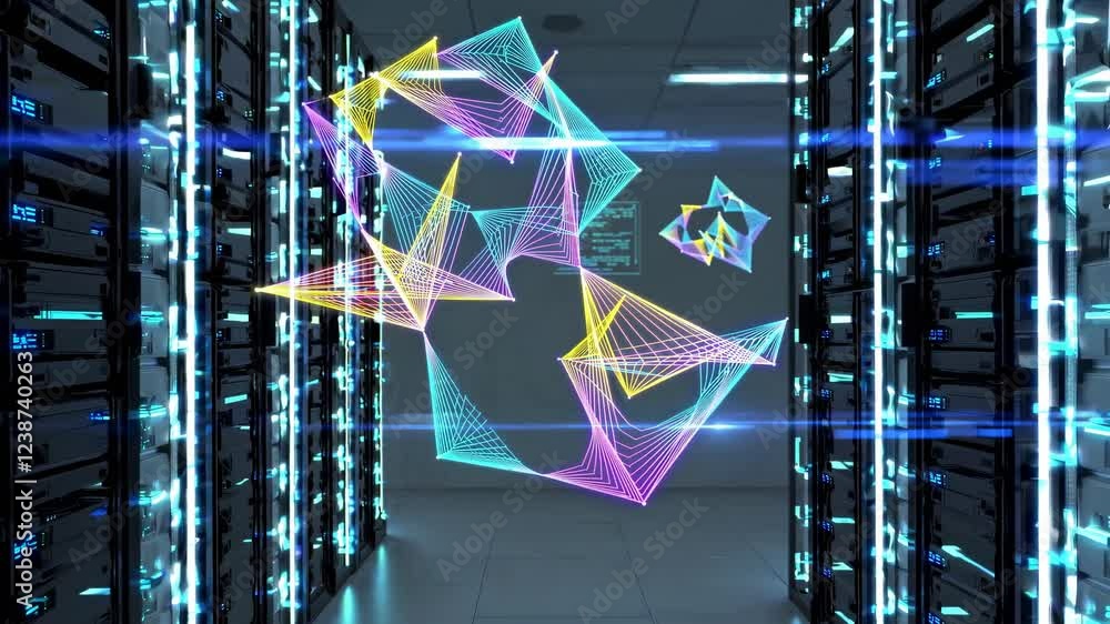 Poster exploring advanced data visualization techniques in a server room environment