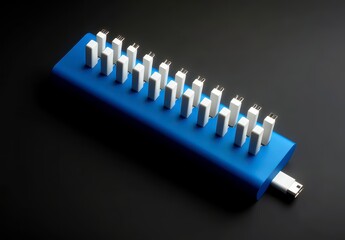 Blue USB Hub with Multiple Ports on Black Background for Technology Use