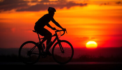 Fototapeta premium Silhouette of a Cyclist at Sunset