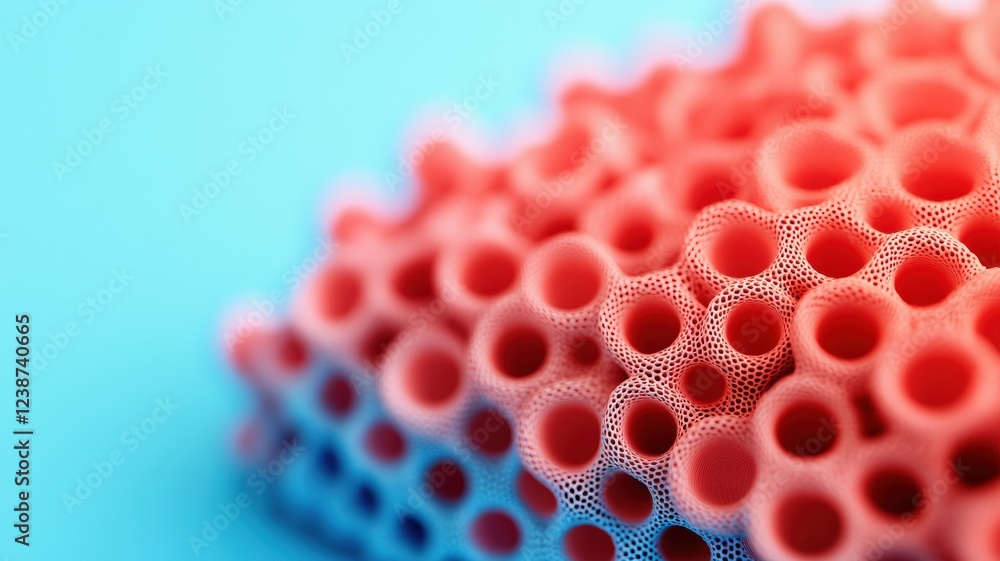 Poster material science nano concept. abstract coral-like structure on a blue background.