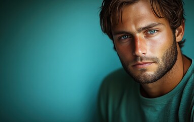 Obraz premium handsome man smiling with a mustache and a causal t-shirt