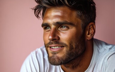 Fototapeta premium handsome man smiling with a mustache and a causal t-shirt