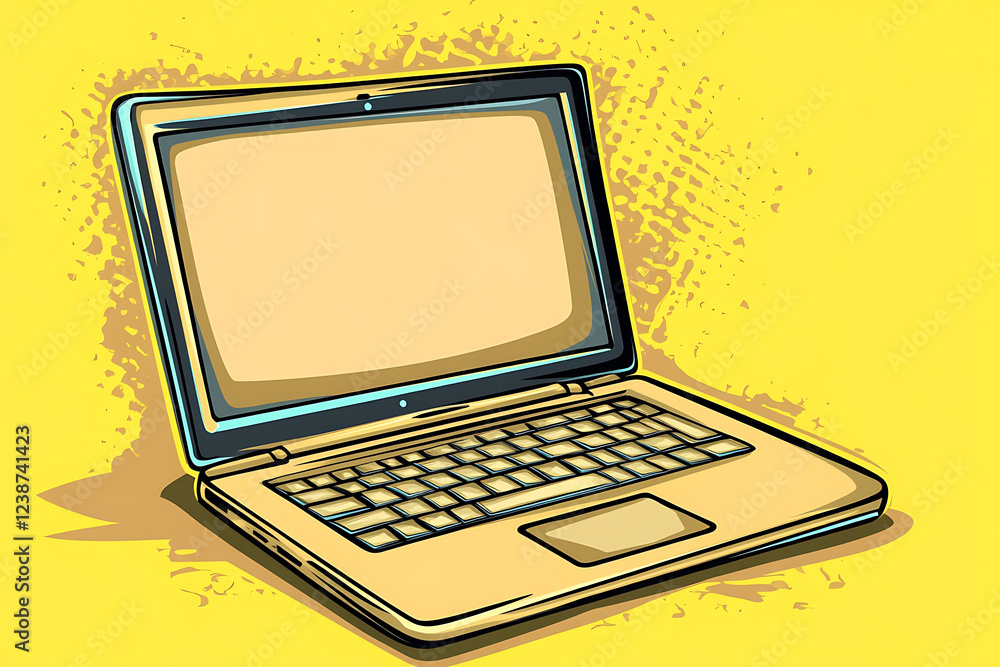 Poster a laptop computer with a blank screen, laptop with blank screen, yellow background, 3d rendering