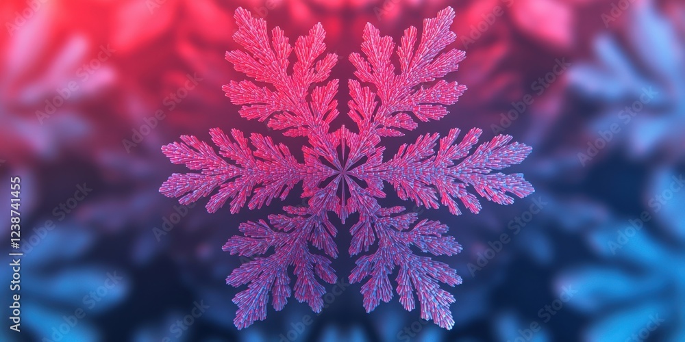Poster material science nano concept. vibrant snowflake design with intricate patterns and colorful gradien