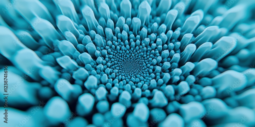 Poster material science nano concept. abstract close-up of vibrant blue textured patterns radiating outward