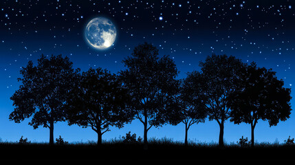 Naklejka premium Starlit night sky over trees nature scene digital art calm setting wide view