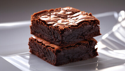 Slice of chocolate brownie on a plate