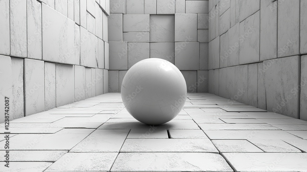 Poster white sphere in block-patterned room, possible abstract