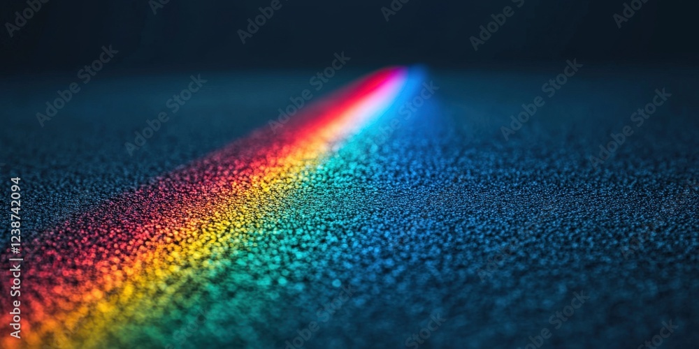 Poster material science nano concept. colorful light spectrum reflected on a textured surface.