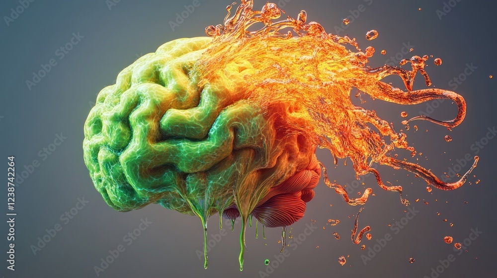 Poster creative representation of a brain with vibrant colors splashing around in abstract art. generative 