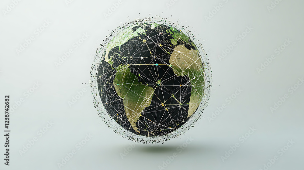 Poster a 3d model of earth surrounded by a network of interconnected lines, symbolizing global connectivity