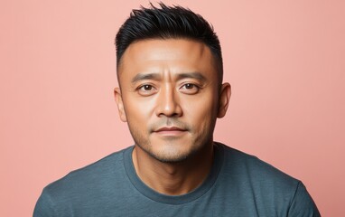 Fototapeta premium handsome man smiling with a mustache and a causal t-shirt