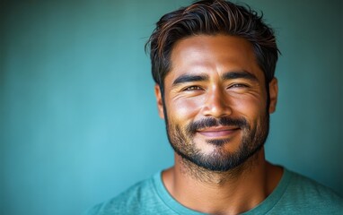 Fototapeta premium handsome man smiling with a mustache and a causal t-shirt