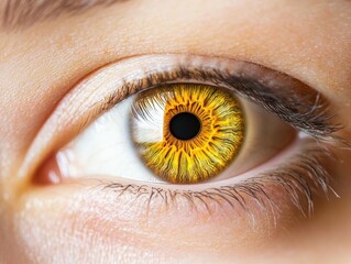 extreme macro photograph of human eye with vibrant yellow iris, intricate details of eye structure in stunning clarity