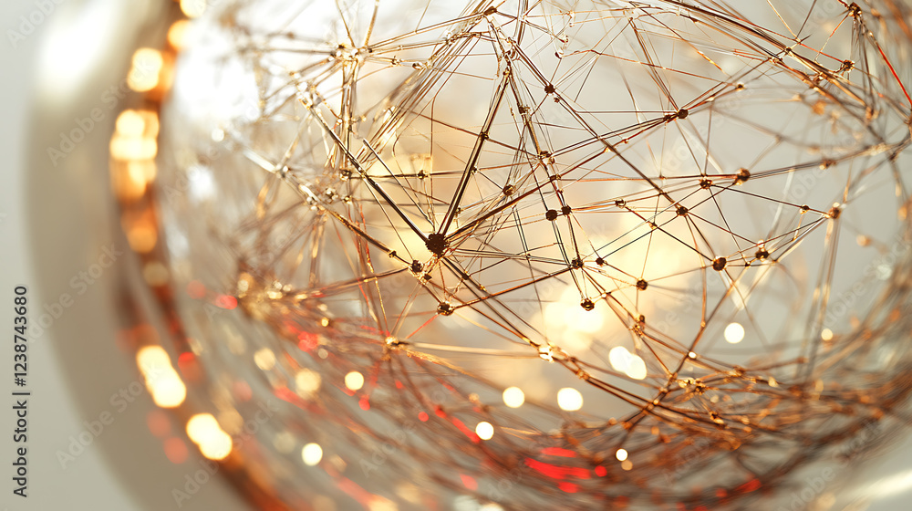 Aufkleber a close-up view of an intricate, illuminated decorative sphere composed of delicate wires and glowin