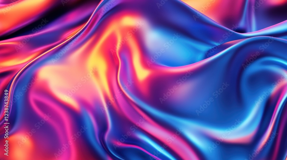 Poster iridescent abstract fabric waves with gradient color shift and shimmering smooth texture