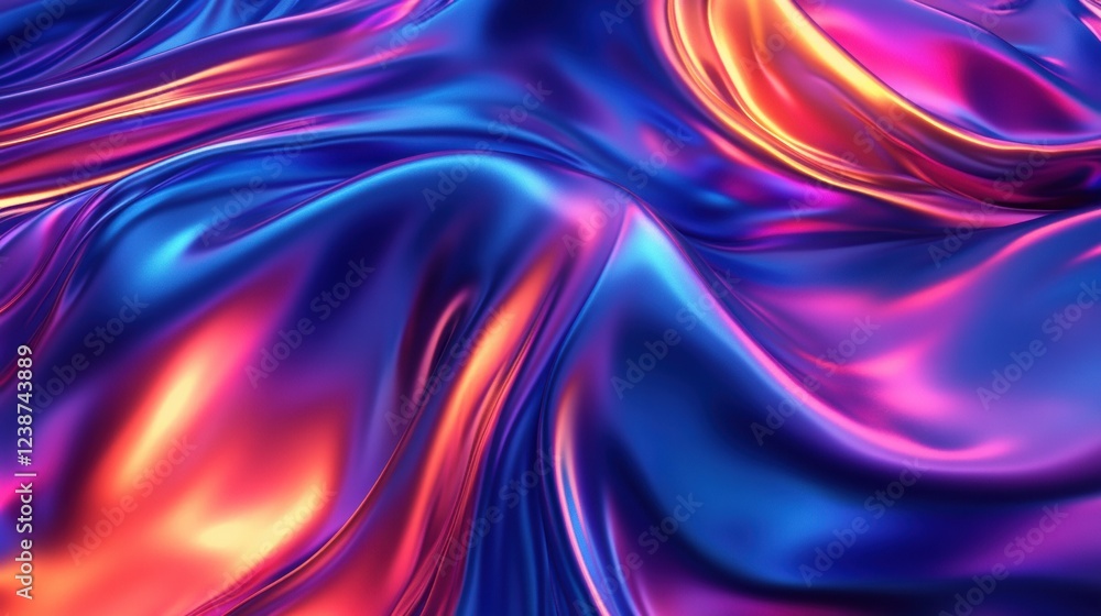 Poster iridescent fabric waves with vibrant colors and glossy textures in a dynamic arrangement