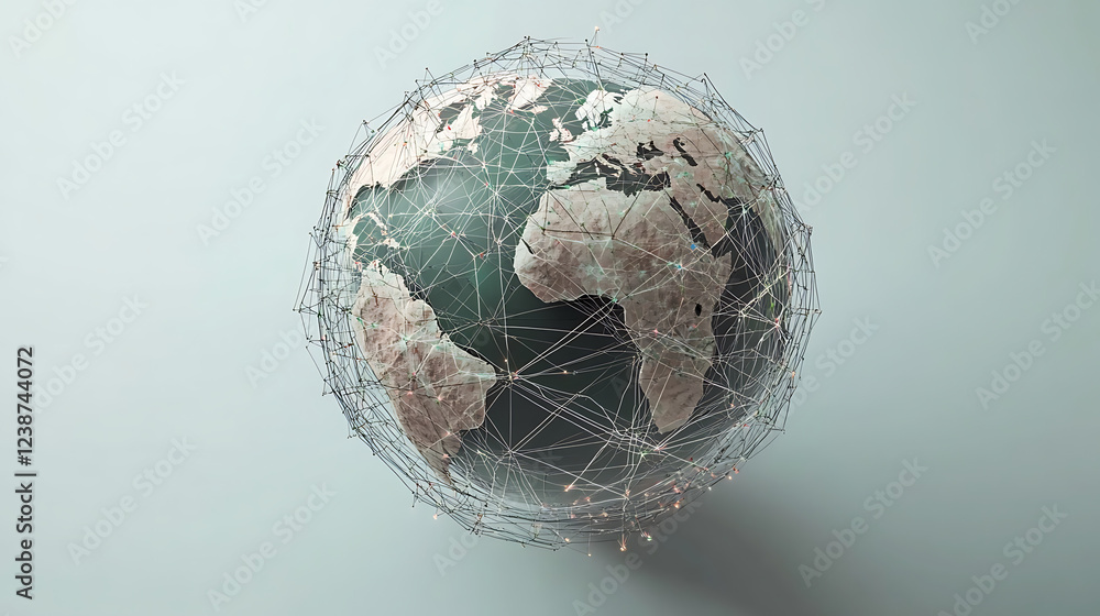Poster a digital representation of a globe surrounded by a network of connections, symbolizing global commu