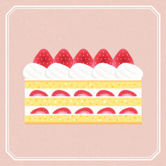 Japanese-style slice of strawberry shortcake illustration vector