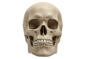 Realistic human skull with detailed features isolated on white background