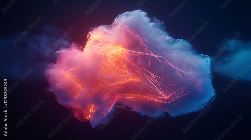 Poster a vibrant, ethereal cloud glows with colorful lights against a dark background, creating a mesmerizi