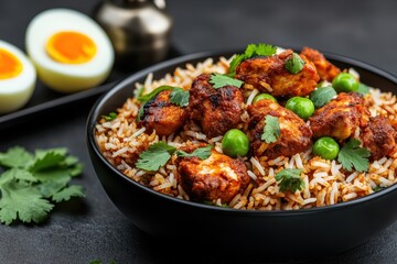 Fototapeta premium Gourmet Presentation of Pakistani Chicken Biryani with Eggs