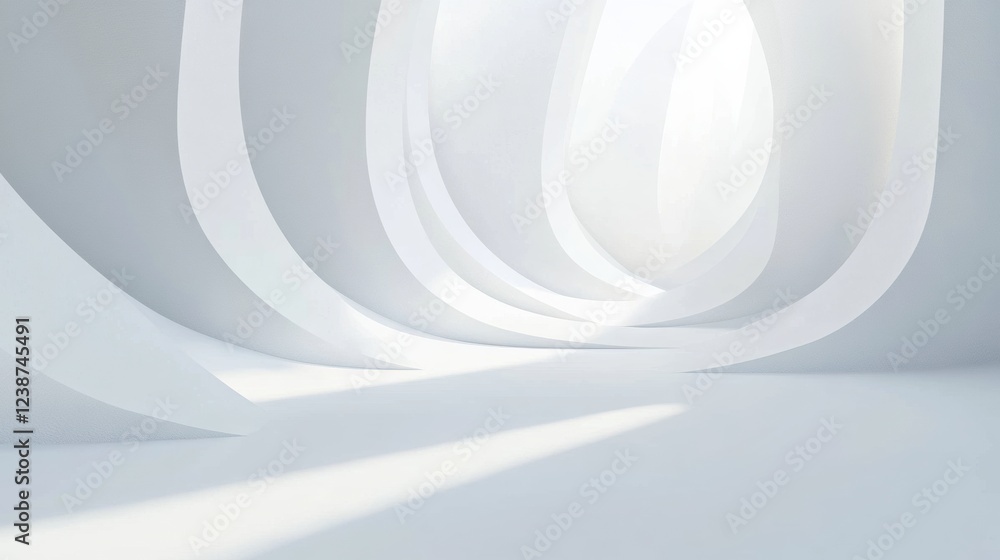 Poster minimalist abstract interior space with curved walls and soft light illuminating the floor