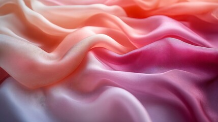 Obraz premium Soft pink orange silk fabric flows gently creating a warm dreamy ombre effect. AI Generated
