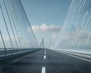 Obraz premium Driving Across a Modern Cable-Stayed Bridge