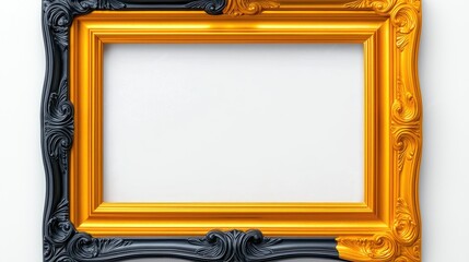 Gold and black ornate frame on white background