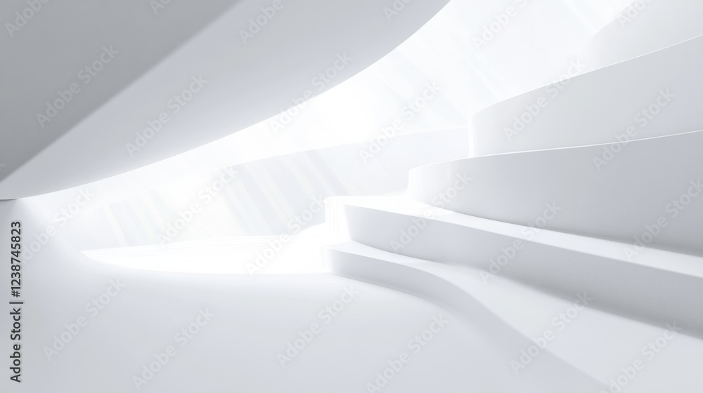 Poster minimalist white steps ascend into bright light architecture abstraction geometric composition