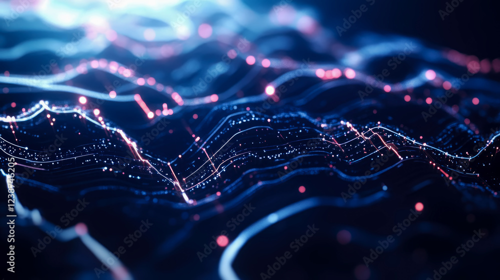 Poster abstract luminescent data flow: neon waves of information