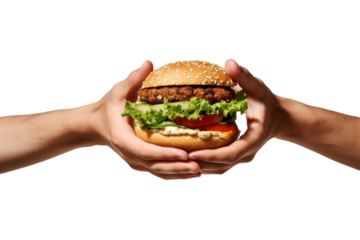 PNG Burger holding food hand.