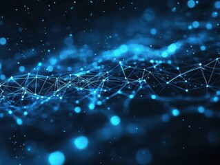 Fototapeta premium glowing network of interconnected points forming european map, digital blue data streams, abstract tech visualization on dark background