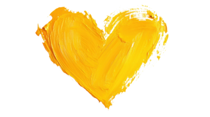 Yellow painted heart shape on transparent background representing love and affection