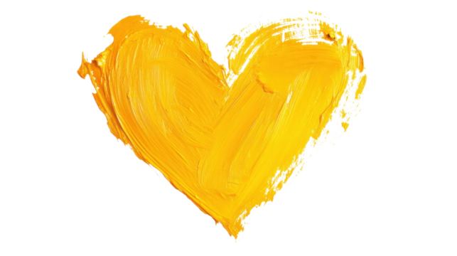 Yellow painted heart shape on transparent background representing love and affection