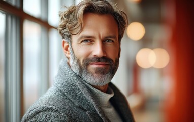 Obraz premium A man with a beard and is smiling for the camera