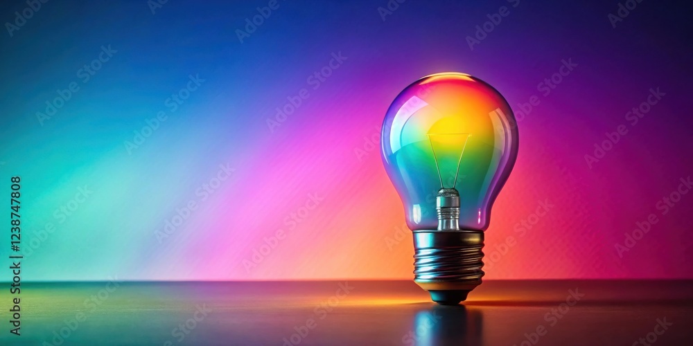 Poster illuminated spectrum a vibrant, iridescent lightbulb glows against a colorful backdrop, symbolizing 