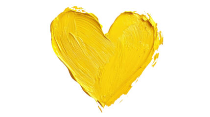 Yellow paint stroke forming heart shape on transparent background