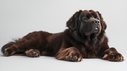 Obraz premium Newfoundland Dog Lying with Front Paws Stretched Out on Surface
