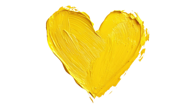 Yellow paint stroke forming heart shape on transparent background