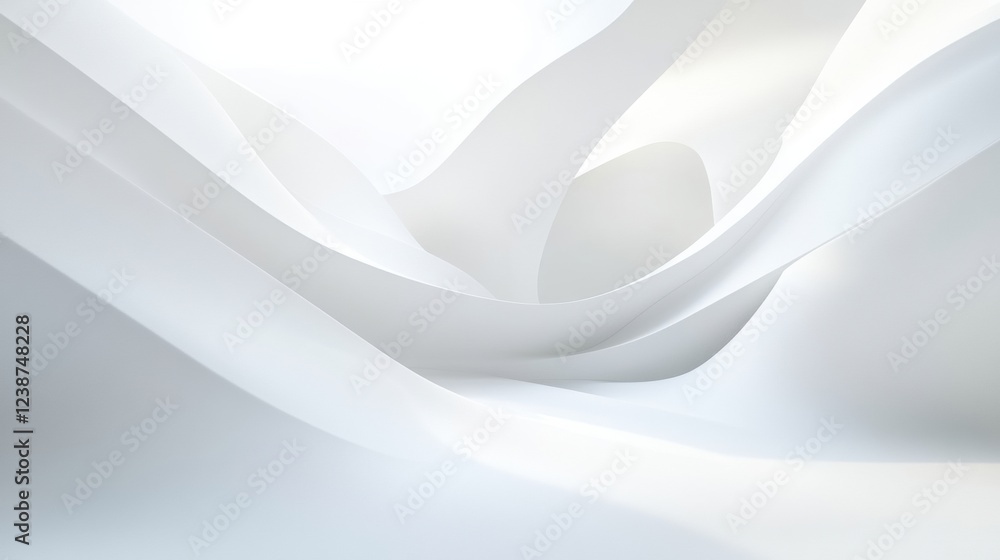 Poster smooth white curves in abstract minimalist design with gentle soft light and shadows flowing through