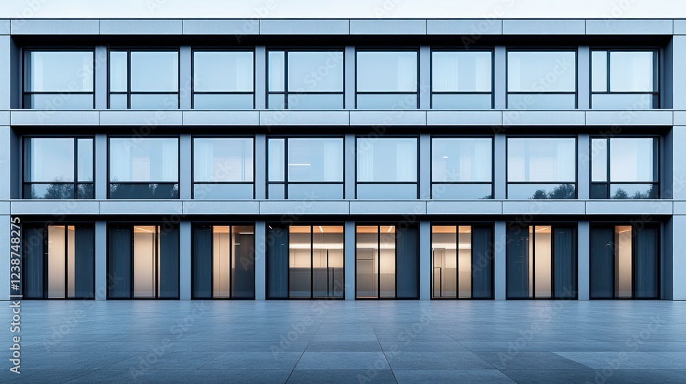 Aufkleber modern architectural design of a sleek building facade in an urban setting during twilight. generati