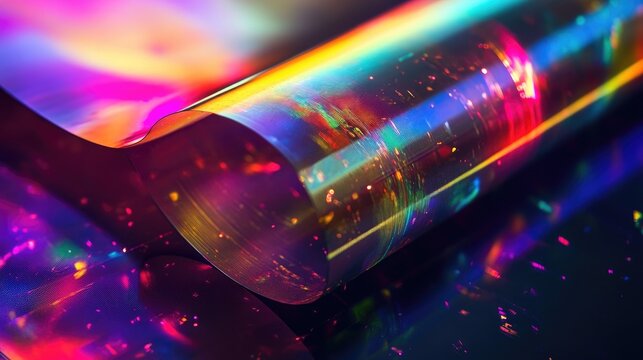 Iridescent reflective material with captivating rainbow color spectrum and bokeh