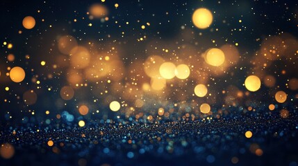 Obraz premium Sparkling Lights on Dark Surface Bokeh Effect with Golden Hues Abstract Festive Night Scene