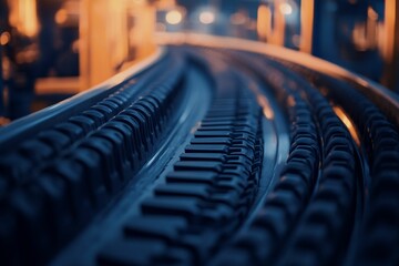Fototapeta premium Close-Up View of Industrial Conveyor Belt in Manufacturing Facility